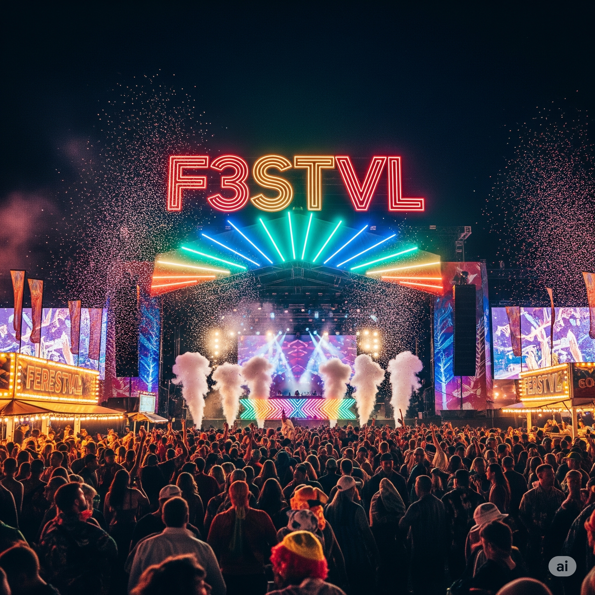 Ein Festival am Abend mit der Aufschrift F3STVL